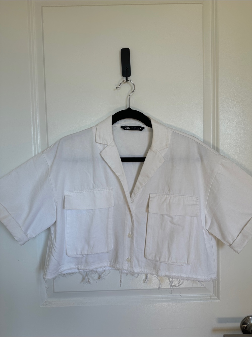 Zara White Cropped Notch-Collar Jacket